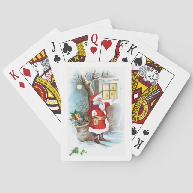 Santa Claus PeekingThrough a Window-Vintage Playing Cards (Back)