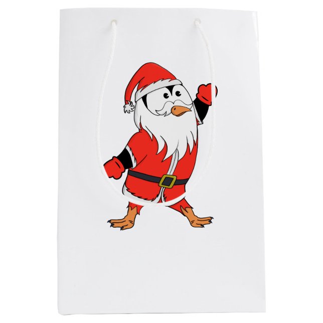 Santa Claus Penguin Ready for Christmas Medium Gift Bag (Front)