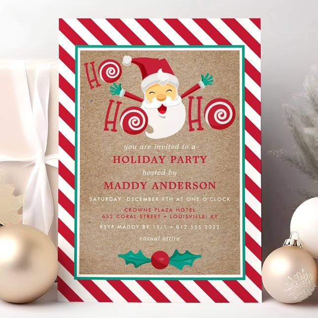 Santa Claus Peppermint Candy Christmas Party Invitation (Creator Uploaded)