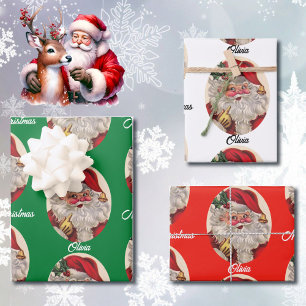 Santa Claus Personalise Child's Name Christmas Wrapping Paper Sheet