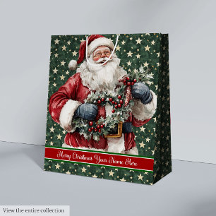 Santa Claus Personalised Gift Bag, Vintage Holiday Medium Gift Bag