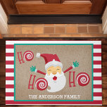 Santa Claus Personalised Monogram Christmas Doormat<br><div class="desc">Santa Claus Personalised Monogram Christmas Doormat. Adorably cute Santa Claus holiday Christmas design. This design has red and white candy cane stripes and the words "Ho Ho Ho". Personalise this custom design with your own family name.</div>