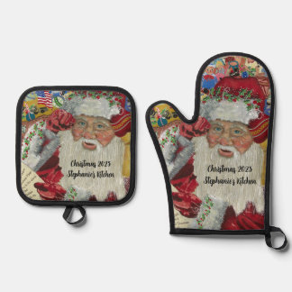 Santa Claus Personalised Name Christmas 2025 Oven Mitt & Pot Holder Set