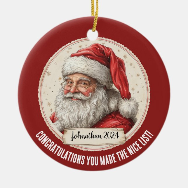 Santa Claus Personalised Nice List Ornament (Front)