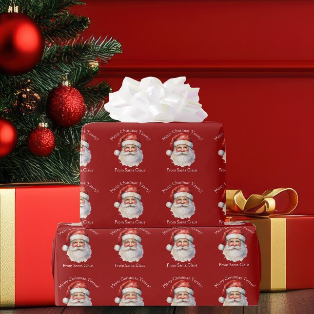 Santa Claus Personalised Red Kids Christmas Wrapping Paper (Creator Uploaded)