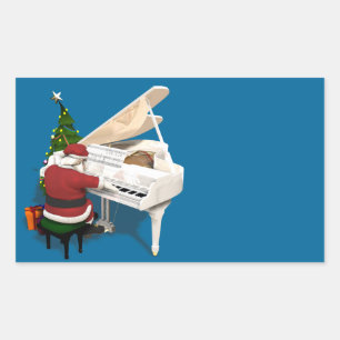 Santa Claus Pianist Rectangular Sticker