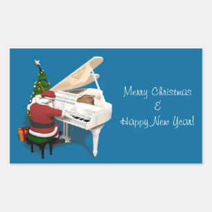 Santa Claus Pianist Rectangular Sticker