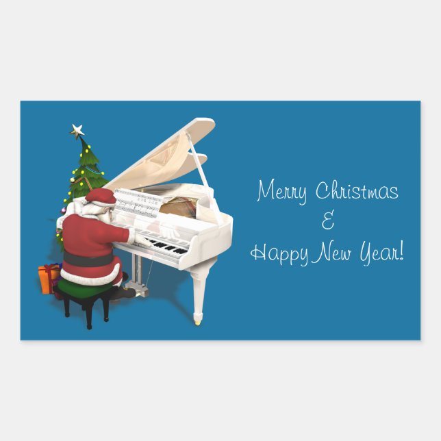 Santa Claus Pianist Rectangular Sticker (Front)