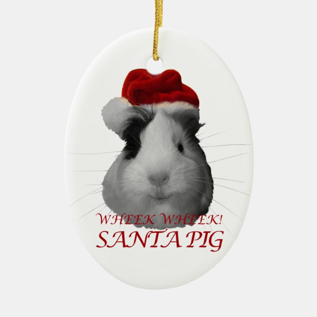 Santa Claus Pig Guinea Pig Christmas Holidays Ceramic Tree Decoration (Front)