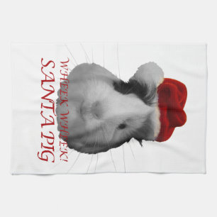 Santa Claus Pig Guinea Pig Christmas Holidays Tea Towel