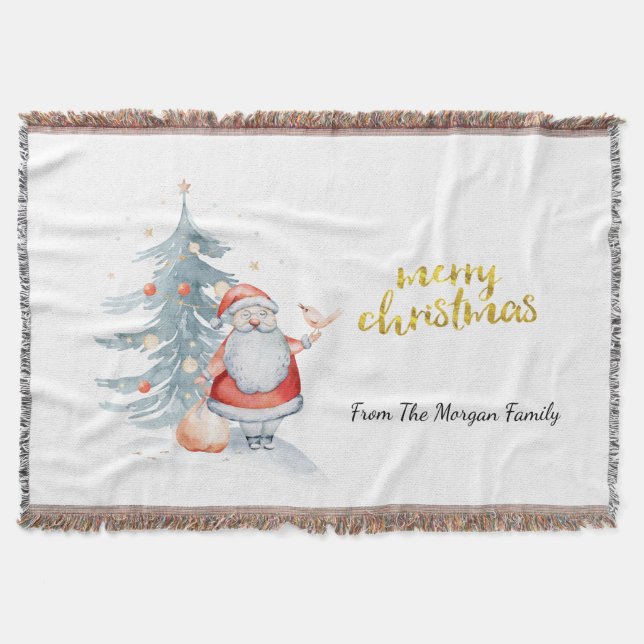 Santa Claus Pine Tree Christmas  Throw Blanket (Front)