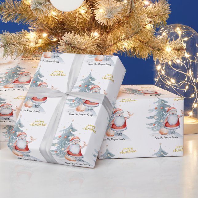 Santa Claus Pine Tree Christmas   Wrapping Paper (Holidays)