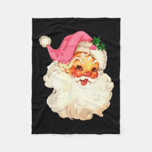 Santa Claus Pink Christmas Face Old Xmas Vintage P Fleece Blanket