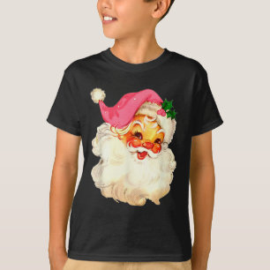 Santa Claus Pink Christmas Face Old Xmas Vintage P T-Shirt