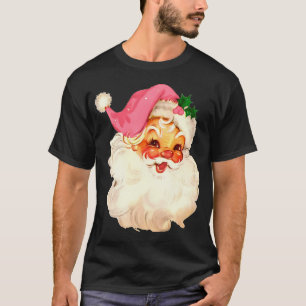 Santa Claus Pink Christmas Face Old Xmas Vintage T-Shirt