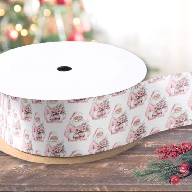 Santa Claus Pink Christmas Satin Ribbon (Santa Claus Pink Christmas Satin Ribbon)