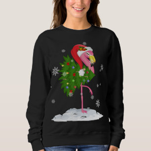 Santa Claus Pink Flamingo Xmas Tree Lights Merry C Sweatshirt