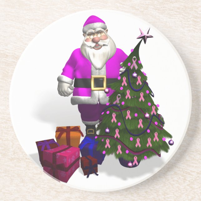 Santa Claus Pink Ribbons Coaster (Front)