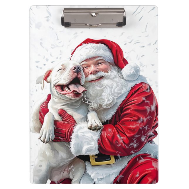 Santa Claus & Pitbull Puppy Dog Clipboard (Front)