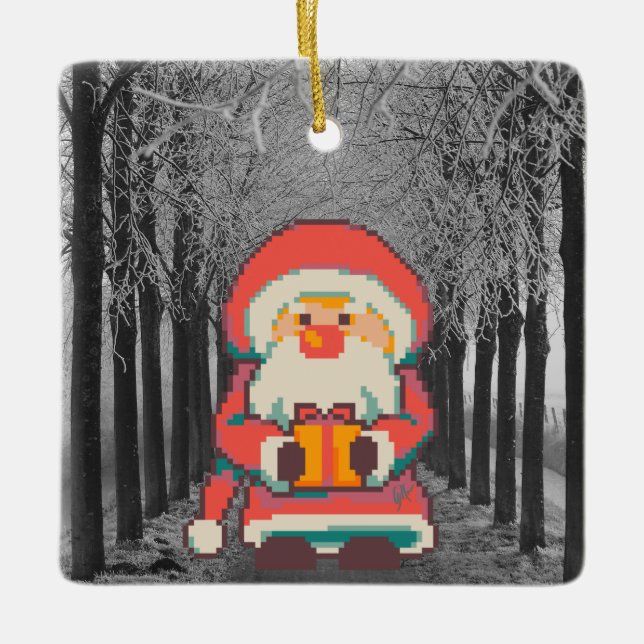 Santa Claus Pixelart Ho, Ho, Pixel Art  Ceramic Ornament (Front)