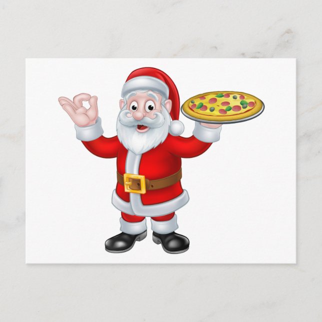Santa Claus Pizza Christmas Cartoon Character Holiday Postcard (Front)