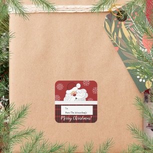 Santa Claus Plaid Square Holiday Christmas Tag