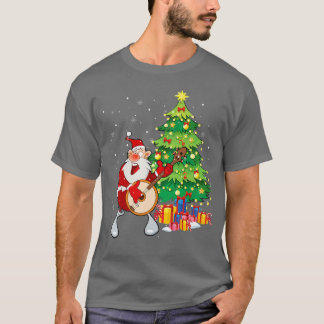 Santa Claus Play Banjo Nearby Christmas Tree Funny T-Shirt
