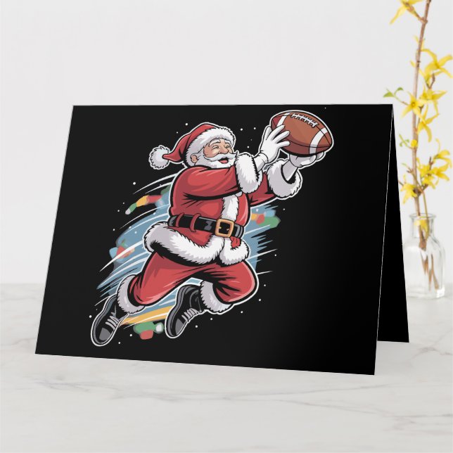 Santa Claus Playing American Football Christmas  Card (Yellow Flower)