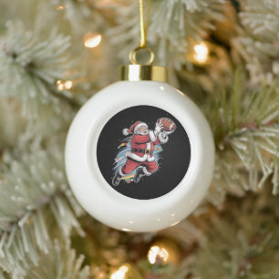 Santa Claus Playing American Football Christmas  Ceramic Ball Christmas Ornament
