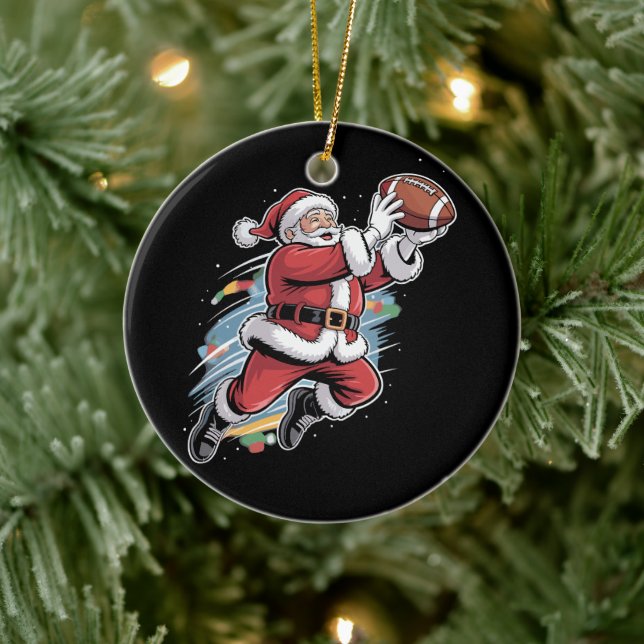 Santa Claus Playing American Football Christmas  Ceramic Tree Decoration (Tree)