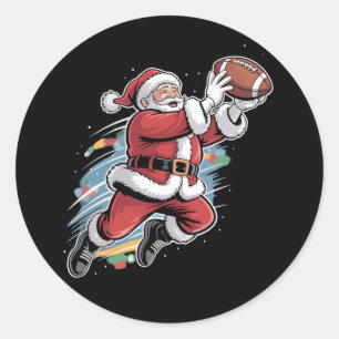 Santa Claus Playing American Football Christmas Classic Round Sticker