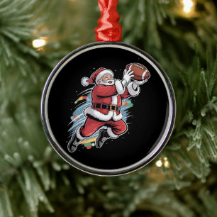 Santa Claus Playing American Football Christmas Metal Tree Decoration