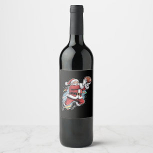 Santa Claus Playing American Football Christmas  Wine Label
