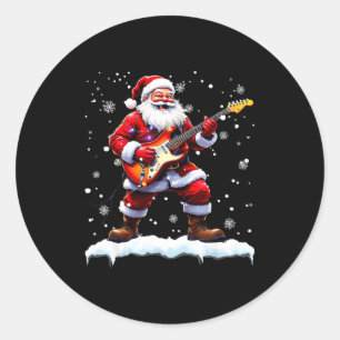 Santa Claus Playing B Guitar Christmas Xmas Music Classic Round Sticker