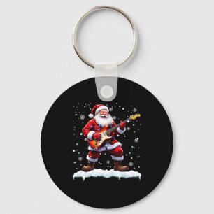 Santa Claus Playing B Guitar Christmas Xmas Music Key Ring