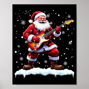 Santa Claus Playing B Guitar Christmas Xmas Music  Poster