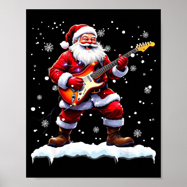 Santa Claus Playing B Guitar Christmas Xmas Music  Poster (Front)