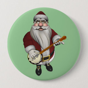 Santa Claus Playing Banjo 10 Cm Round Badge
