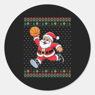 Santa Claus Playing Basketball Ugly Christmas Men Classic Round Sticker