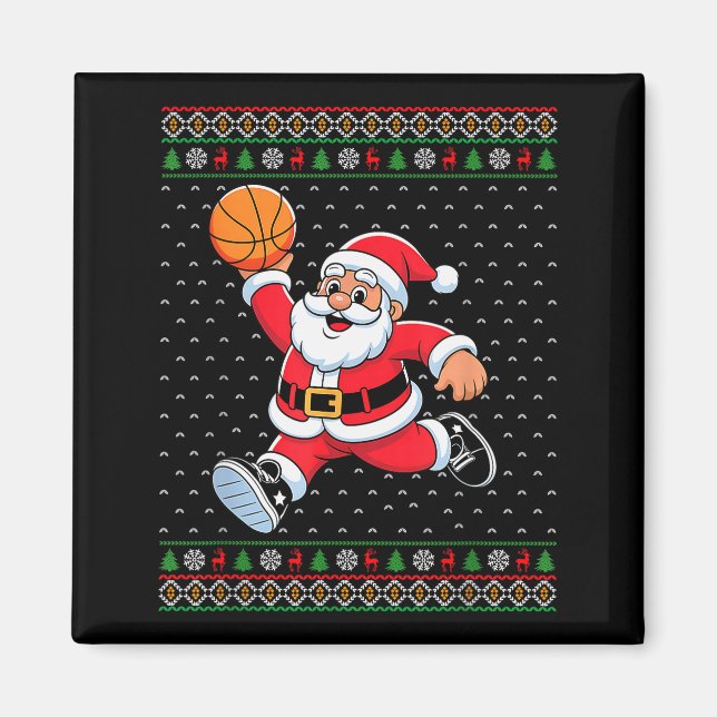 Santa Claus Playing Basketball Ugly Christmas Men  Magnet (Front)