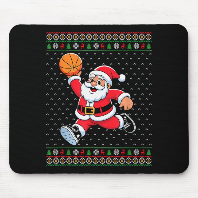 Santa Claus Playing Basketball Ugly Christmas Men  Mouse Pad (Front)