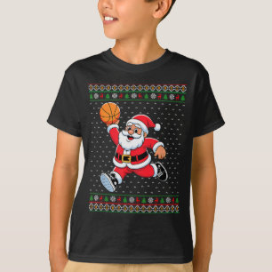 Santa Claus Playing Basketball Ugly Christmas Men T-Shirt