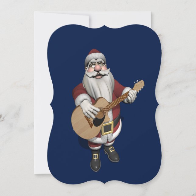 Santa Claus Playing Christmas Songs On His Guitar Holiday Card (Front)