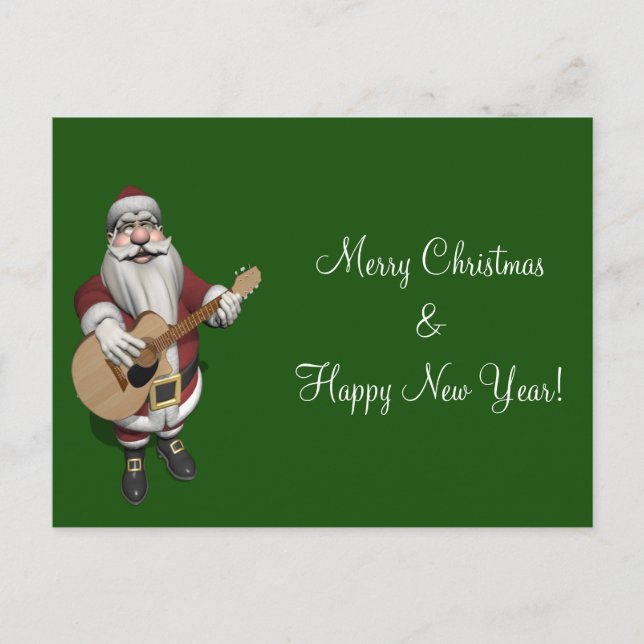 Santa Claus Playing Christmas Songs On His Guitar Holiday Postcard (Front)
