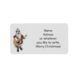 Santa Claus Playing Christmas Songs On His Guitar Label