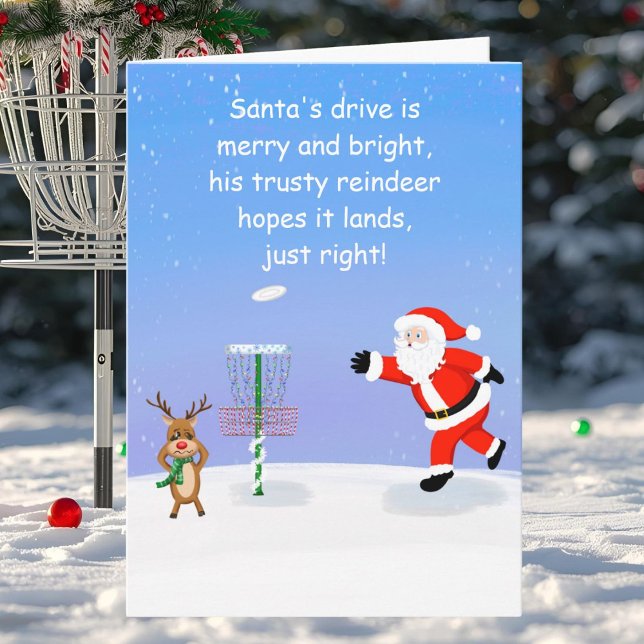 Santa Claus Playing Disc Golf with Reindeer Card (Creator Uploaded)