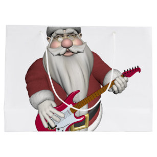 Santa Claus Playing Electric Guitar Large Gift Bag