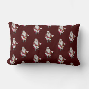 Santa Claus Playing Electric Guitar Lumbar Cushion