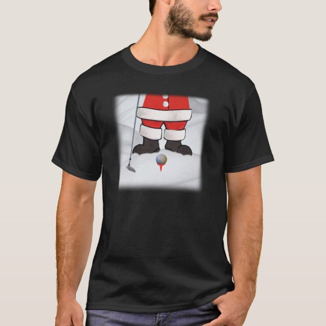 Santa Claus Playing Golf in the Snow T-Shirt (Front)