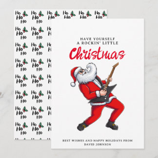 Santa Claus Playing Guitar Funny Christmas  Holiday Card